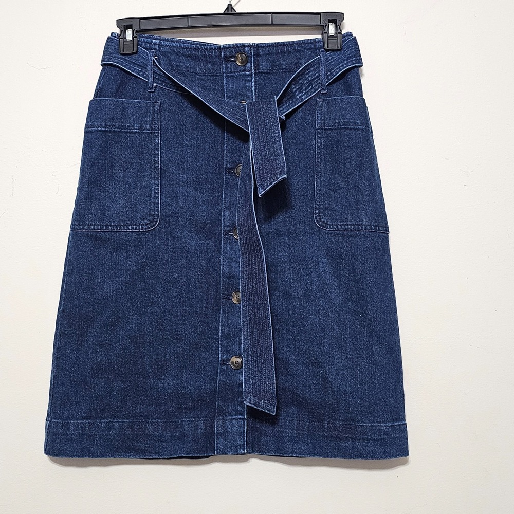 Loft Women's‎ Jeans Skirt 6 Blue Knee-length Straight Belt Front Button 1033